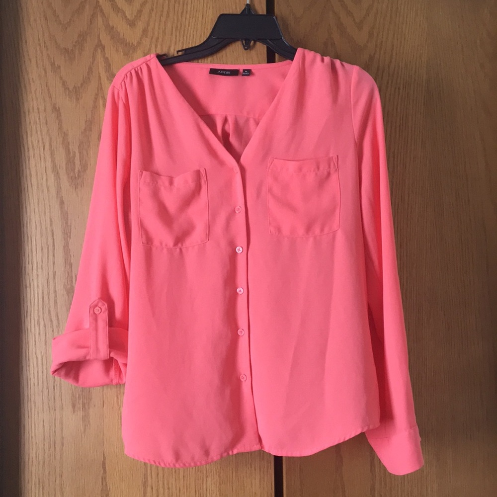 Coral button up blouse